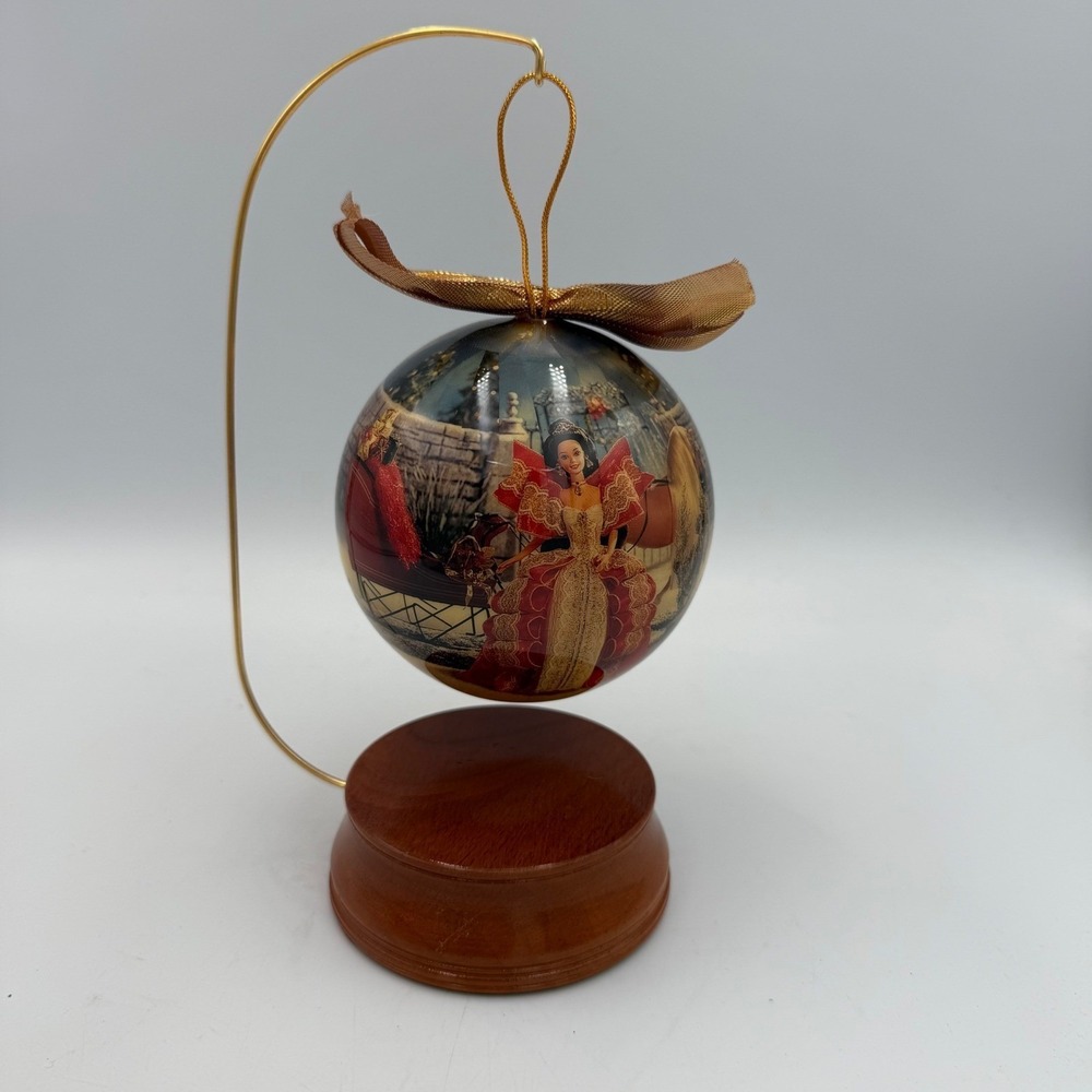 1997 Holiday Barbie 4 Inch Decoupage Ornament with Wooden Stand Matrix Vintage